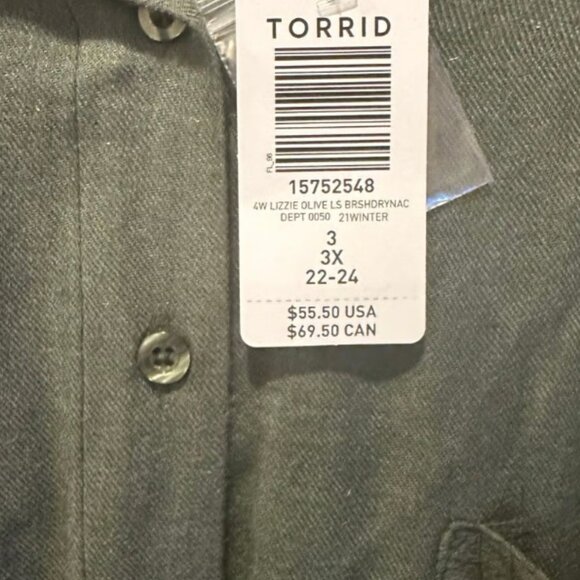 NWT olive brushed rayon long-sleeve button down‎ - Picture 2 of 3